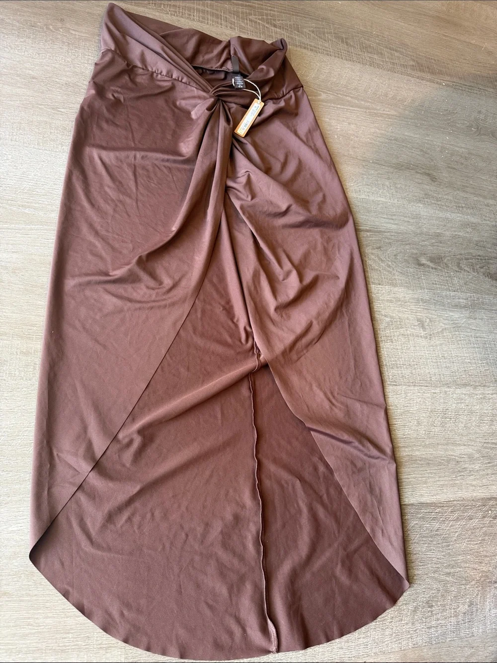 SKIMS Chocolate Brown Twist-Front Swim Coverup Skirt